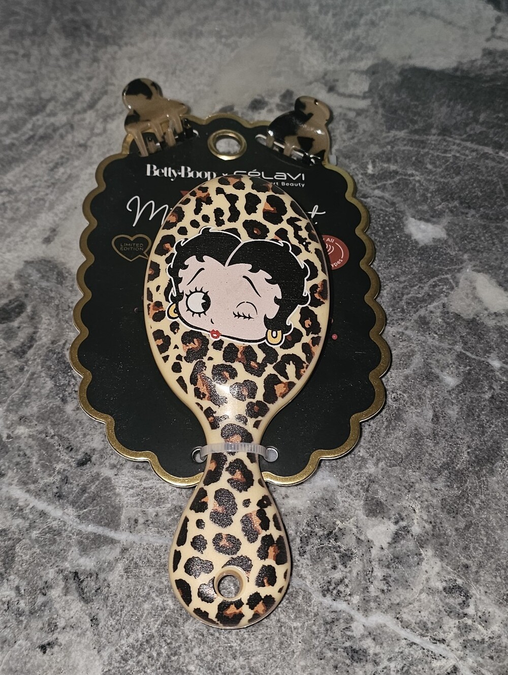 Betty Boop Leopard Print Hair Brush – Beige & Black